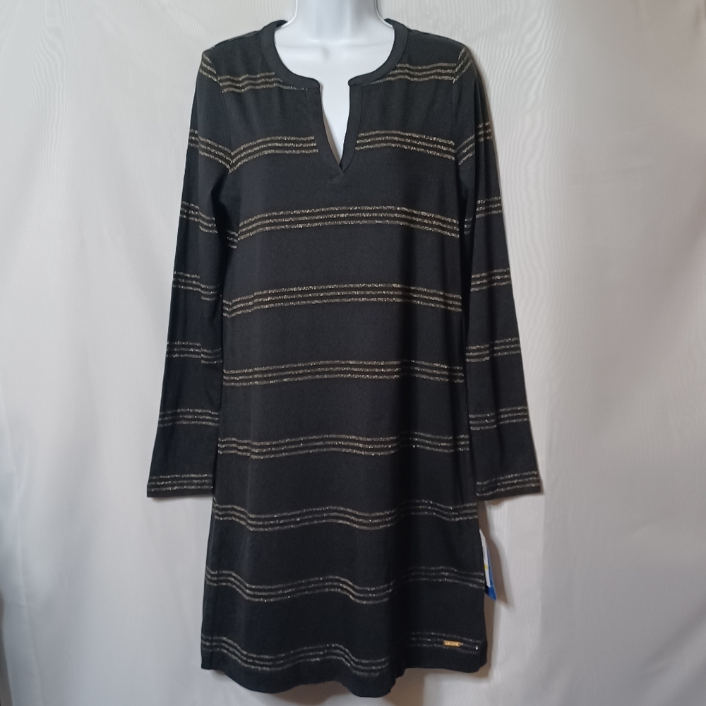 NAUTICA Women's Black Midi Dress With Gold Thread. Size M